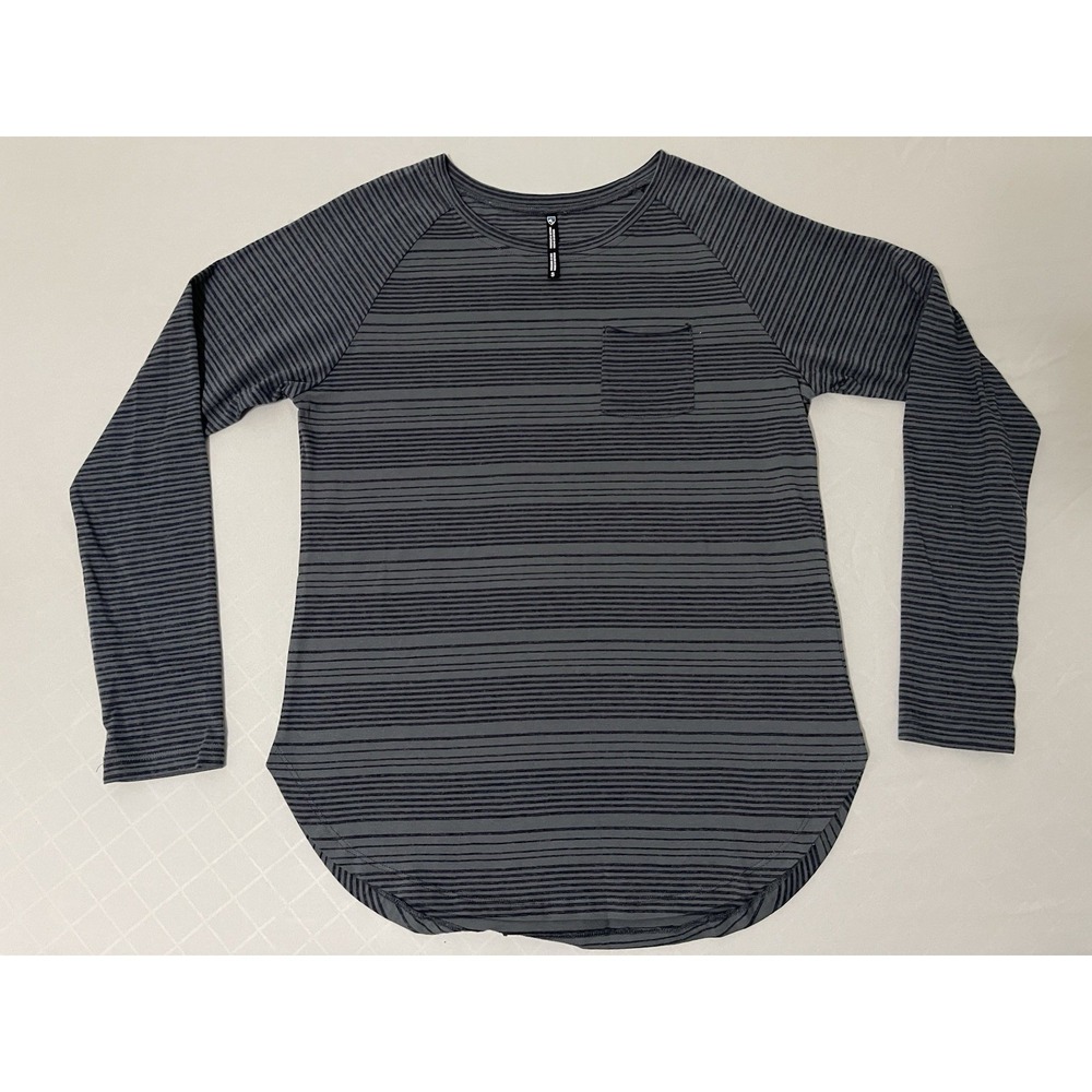 Kuhl Striped Knit Raglan T-Shirt Gray Crew Neck Long Sleeve S Pocket Logo‎